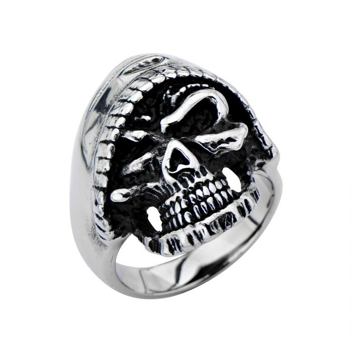 Black Oxidized Skull Hood Ring