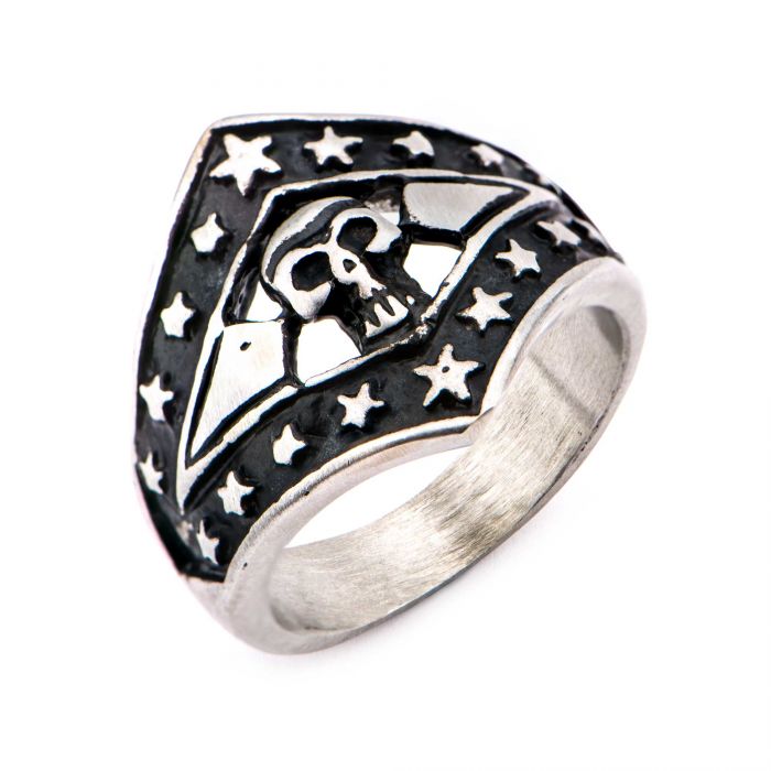 Stainless Steel Skull and Star Ring