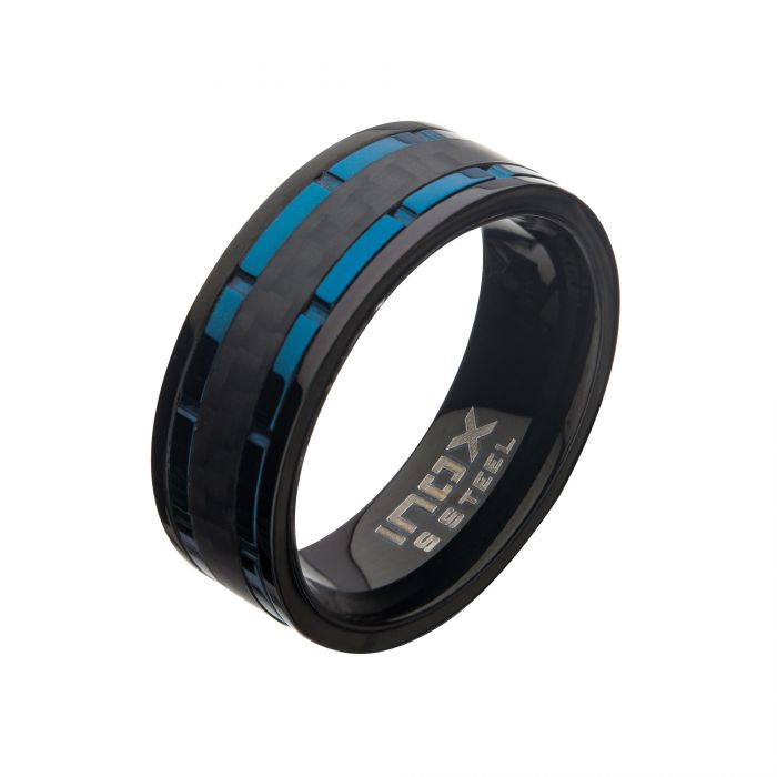 Blue IP/Black IP Lines & Carbon Fiber Hammered Ring