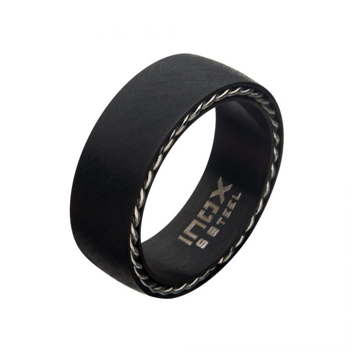 Matte Stainless Steel & Black IP Sand Finish Ring