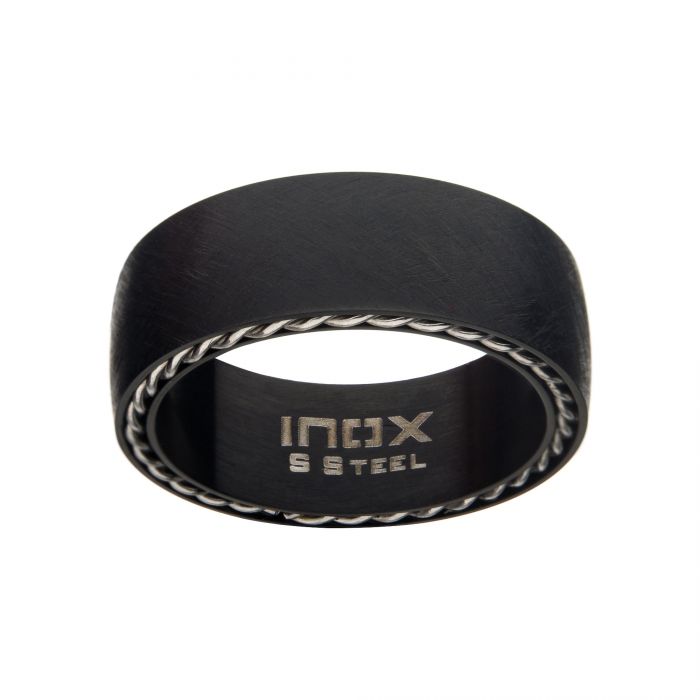 Matte Stainless Steel & Black IP Sand Finish Ring