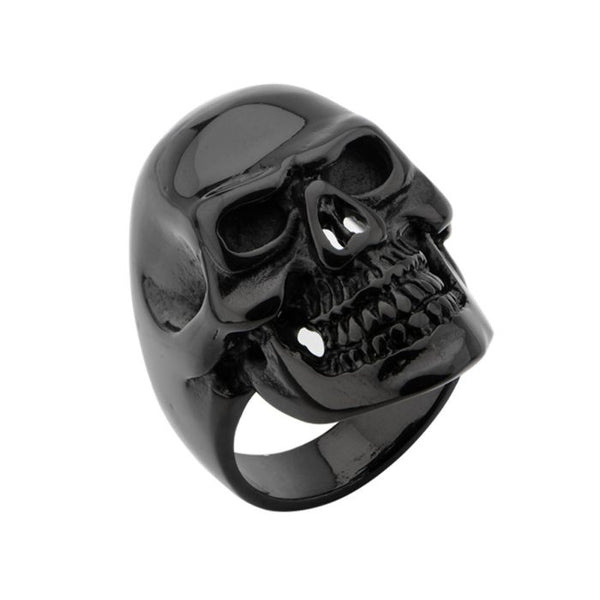 Black Plated Skull All Teeth Out Ring