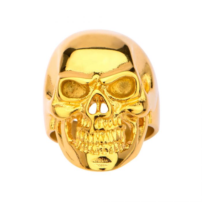 Gold Plated High Polished Front Face Skull Ring