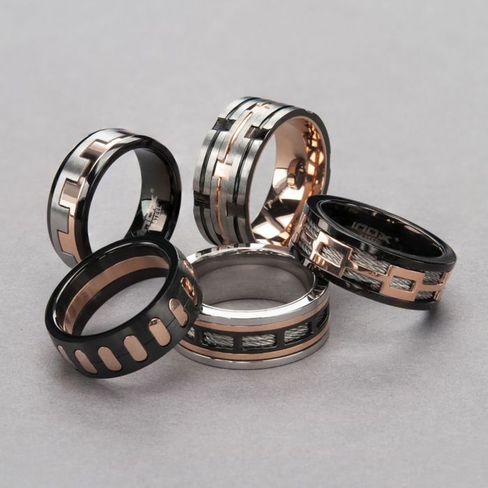 Stainless Steel Cable Black and Rose Gold Plated Window Ring