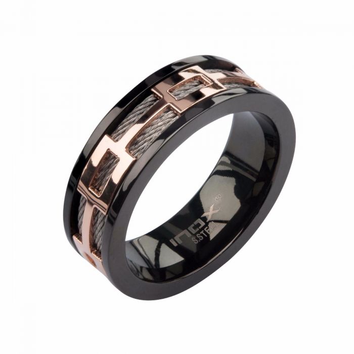 Stainless Steel Cable Rose Gold Plated and Black Plated Window Ring