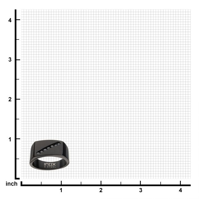 Stainless Steel Black Plated with Black CZ Gem in Diagonal Line Polished Signet Rings
