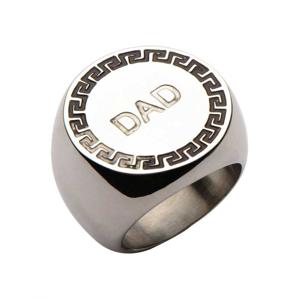 Engraved DAD with Round Greek Key Design Ring