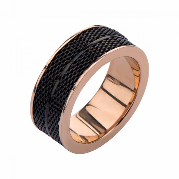 Black Plated and Rose Gold Mesh Design Ring