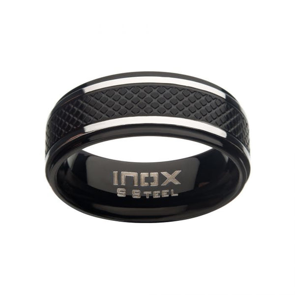 Matte Stainless Steel & Black IP Quilt Ring