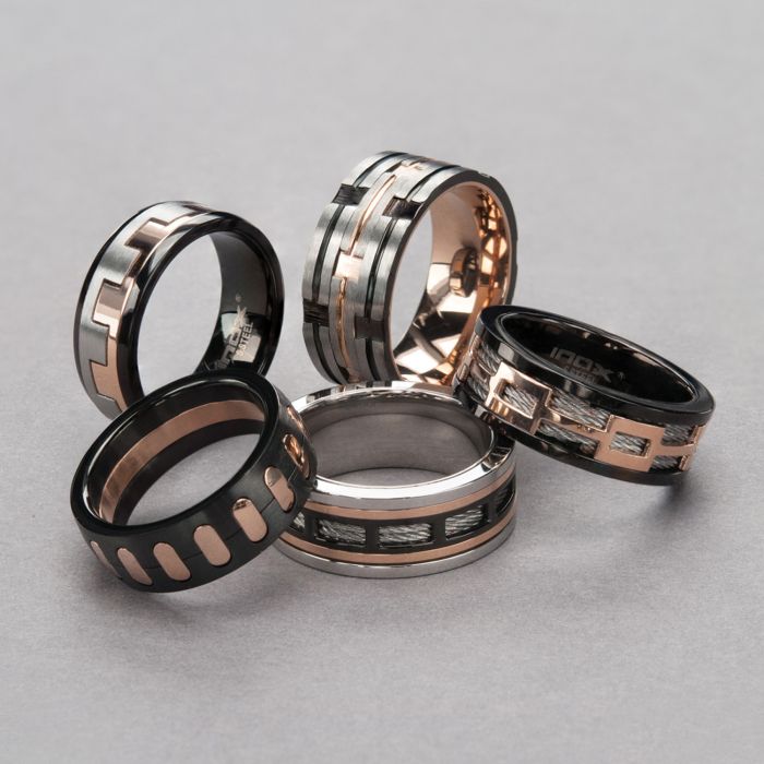 Black Track in Plated Rose Gold Ring