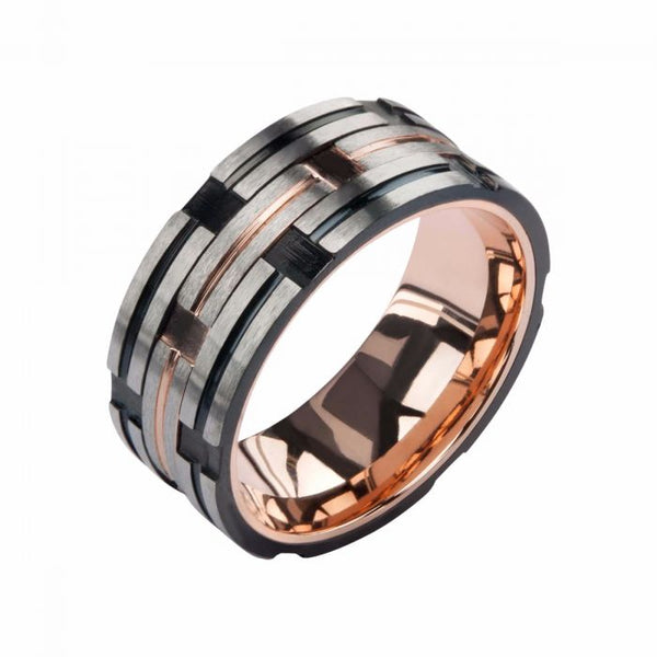 Black Track in Plated Rose Gold Ring