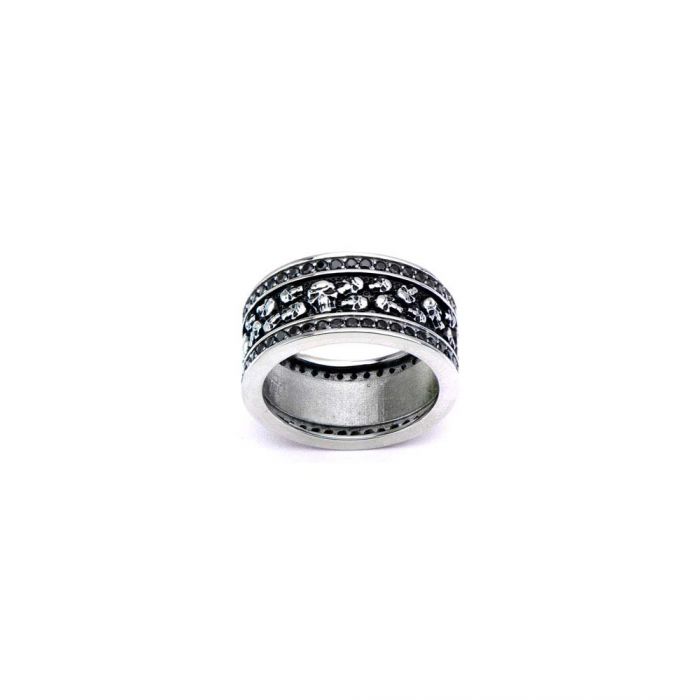 Steel Black Onyx Multi Skull Ring