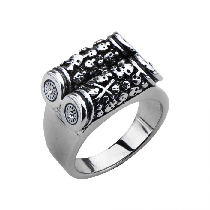 Black Oxidized Multi Skull Scroll Ring