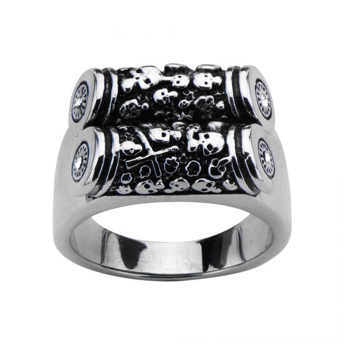 Black Oxidized Multi Skull Scroll Ring