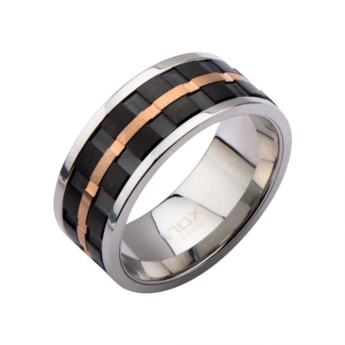 IP Black & IP Rose Gold Groove Spinner Ring