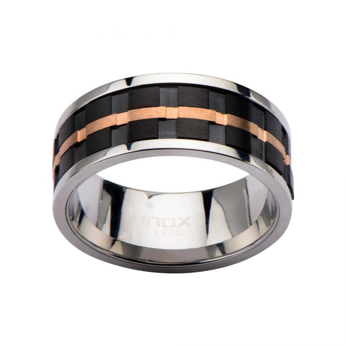 IP Black & IP Rose Gold Groove Spinner Ring