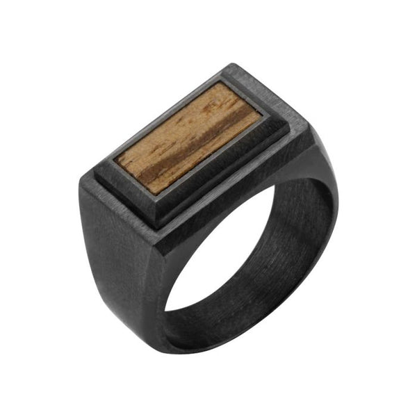 Steel Ring with Inlayed Zebra Wood