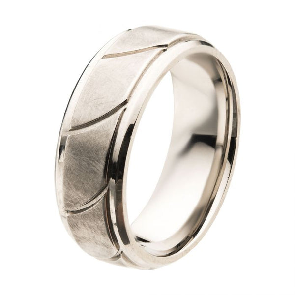 Steel Brushed with Grooves Beveled Ring