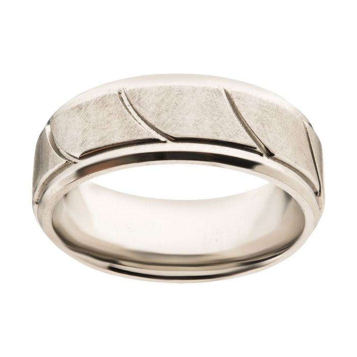 Steel Brushed with Grooves Beveled Ring