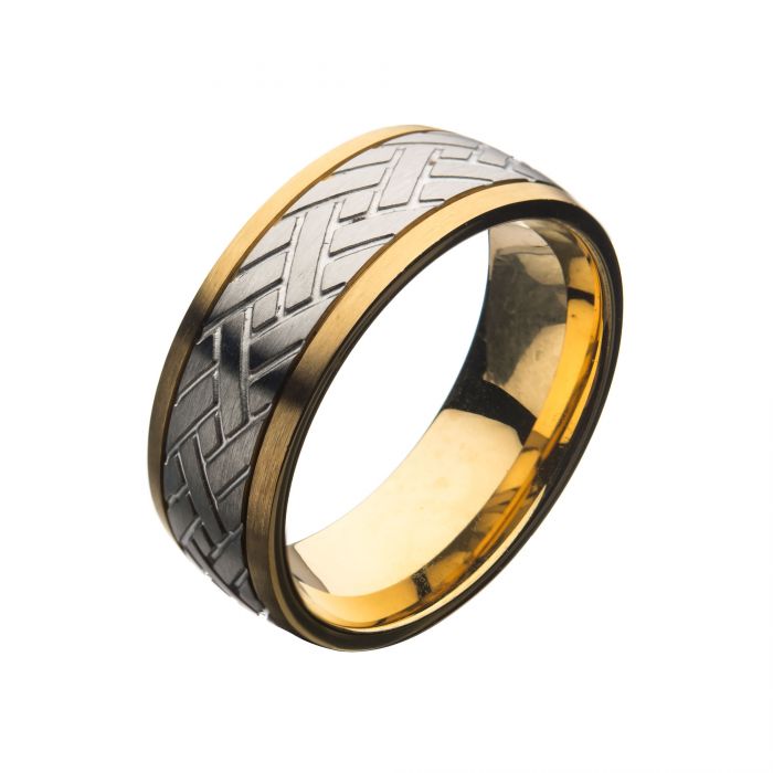 Gold IP Edge with Steel Weave Ring