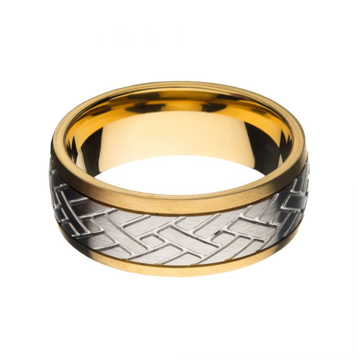 Gold IP Edge with Steel Weave Ring