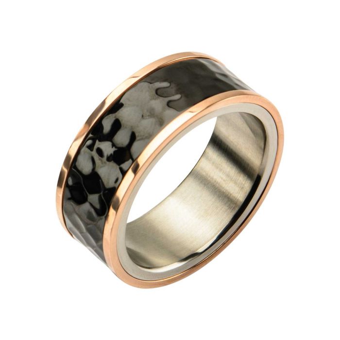 Steel TriTone Hammered Finish Ring