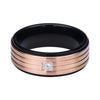 Load image into Gallery viewer, Twotone Black Plated and Rose Gold Plated in 3 Lines with Clear Gem Top Ring