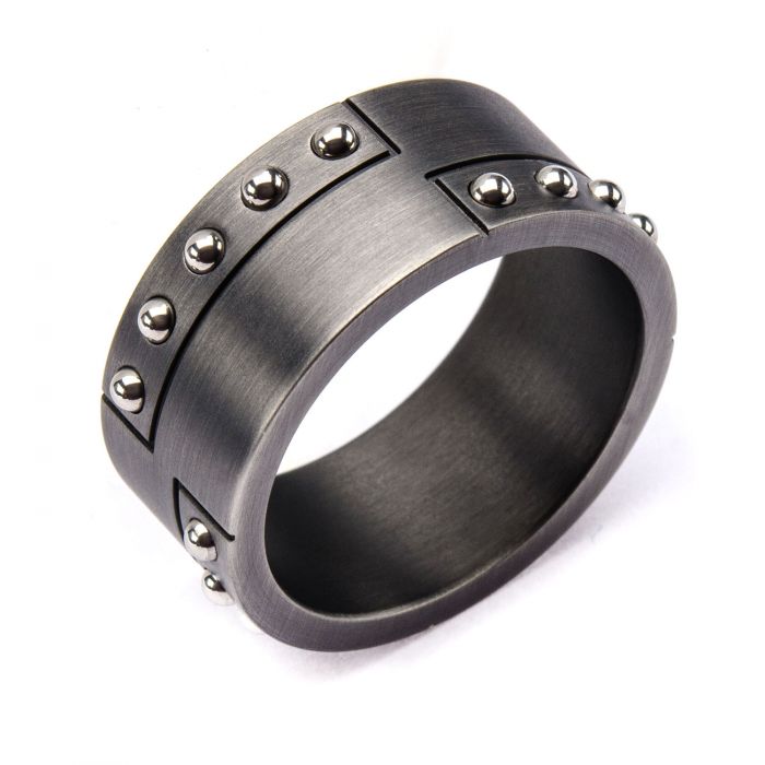 Stainless Steel Gun Metal Finish with Steel Beaded Ring