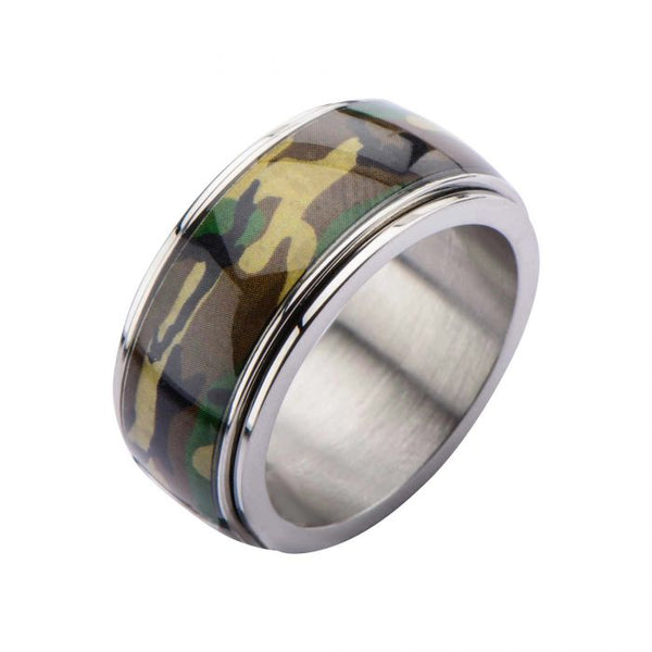 Steel Camo Army Spinner Ring