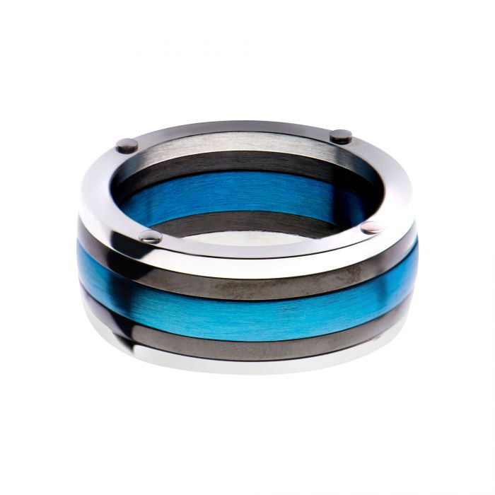 Steel, Black Plated & Blue Plated Polished Ring