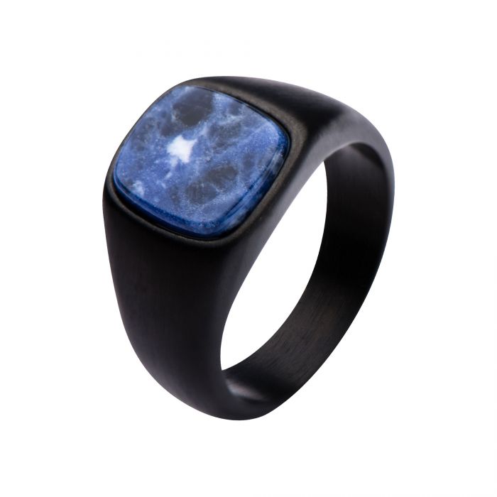 Black Plated with Polished Sodalite Signet  Ring