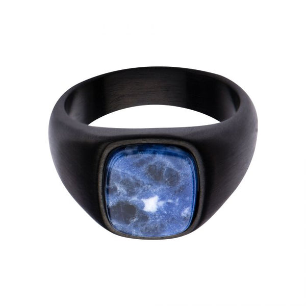 Black Plated with Polished Sodalite Signet  Ring