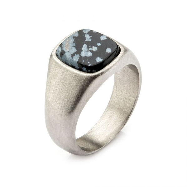 Steel with Polished Snowflakes Signet  Ring