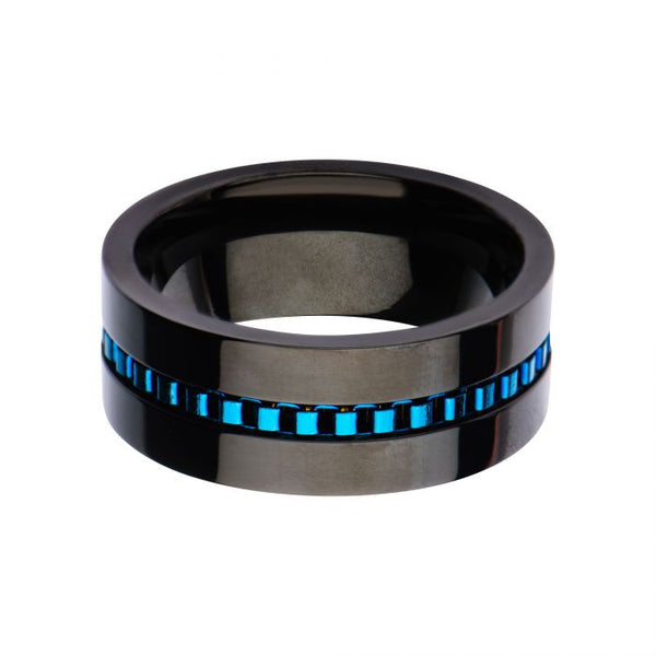 Black Plated with Blue Plated Interconnected Link Polished Ring
