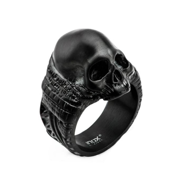 Stainless Steel Matte Finished Black Plated Skull Ring
