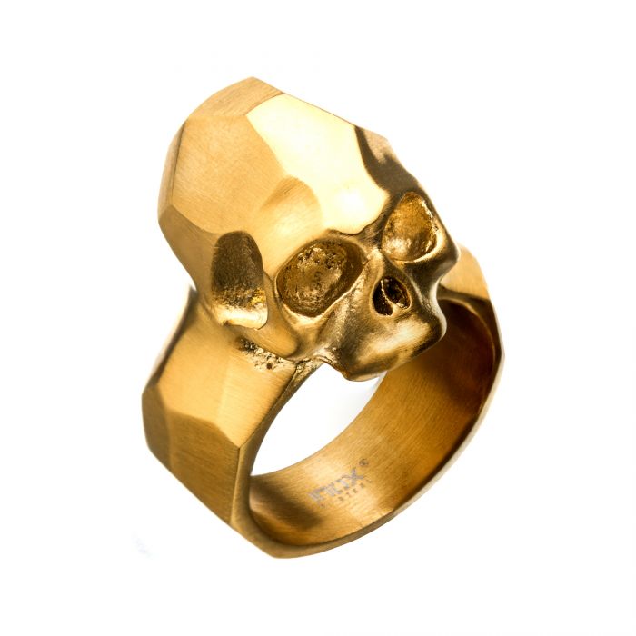 Geometric Style Brushed Gold Plated Skull Rings