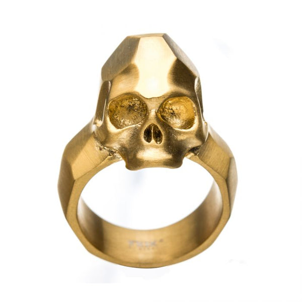 Geometric Style Brushed Gold Plated Skull Rings