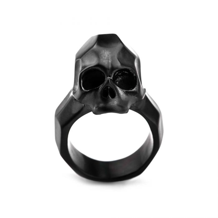 Matte Finished Black Plated Geometric Skull Ring