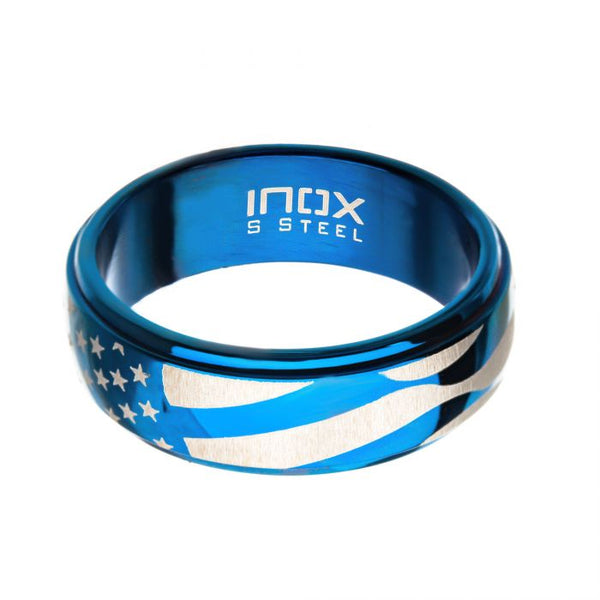 Steel and Blue Plated Spinner American Flag Pride Rings