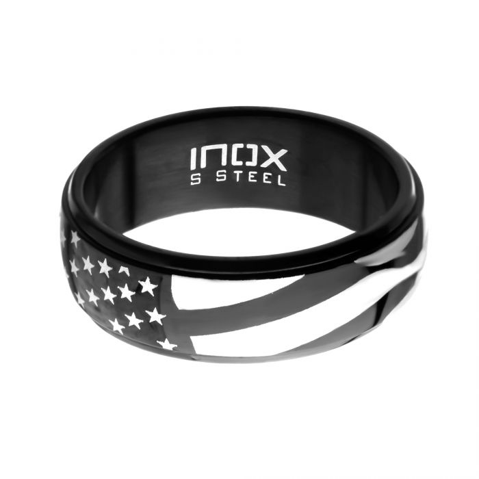 Steel and Black Plated Spinner American Flag Pride Rings