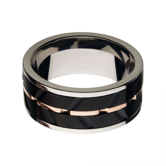 Stainless Steel & Black IP Raised Wave Ring
