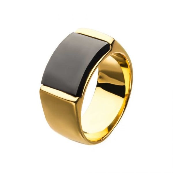 Two Tone Stainless Steel Gold, Black IP Engraveable Signet Ring