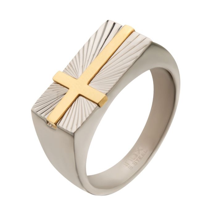 Stainless Steel with  Gold Plated Transfiguration Cross Ring