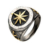 Load image into Gallery viewer, Stainless Steel Gold Plated and Black Oxidized Vintage Anchor and Compass Signet Ring