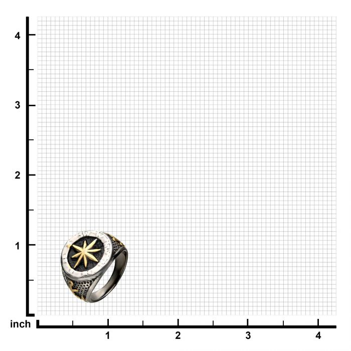 Stainless Steel Gold Plated and Black Oxidized Vintage Anchor and Compass Signet Ring