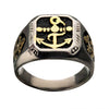 Load image into Gallery viewer, Stainless Steel Black Oxidized and Gold Plated with Vintage Anchor Signet Rings