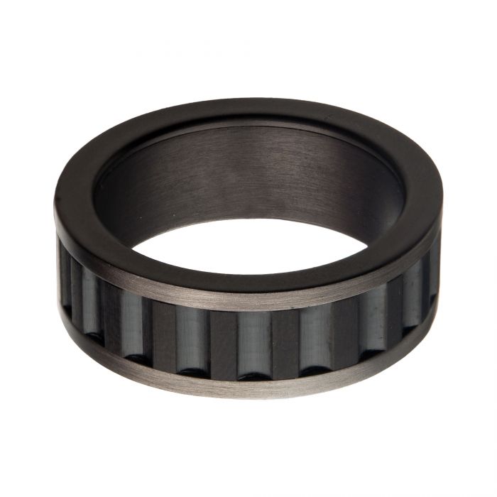 Stainless Steel & Gun Metal IP with Black IP Ridge Ring