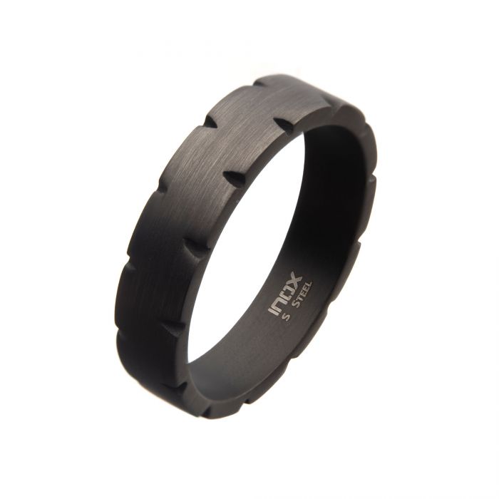 Stainless Steel & Gun Metal IP Chiseled Band Ring