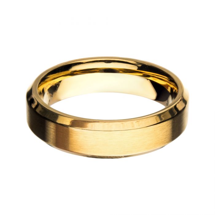 6mm Matte Stainless Steel & Gold IP Beveled Ring