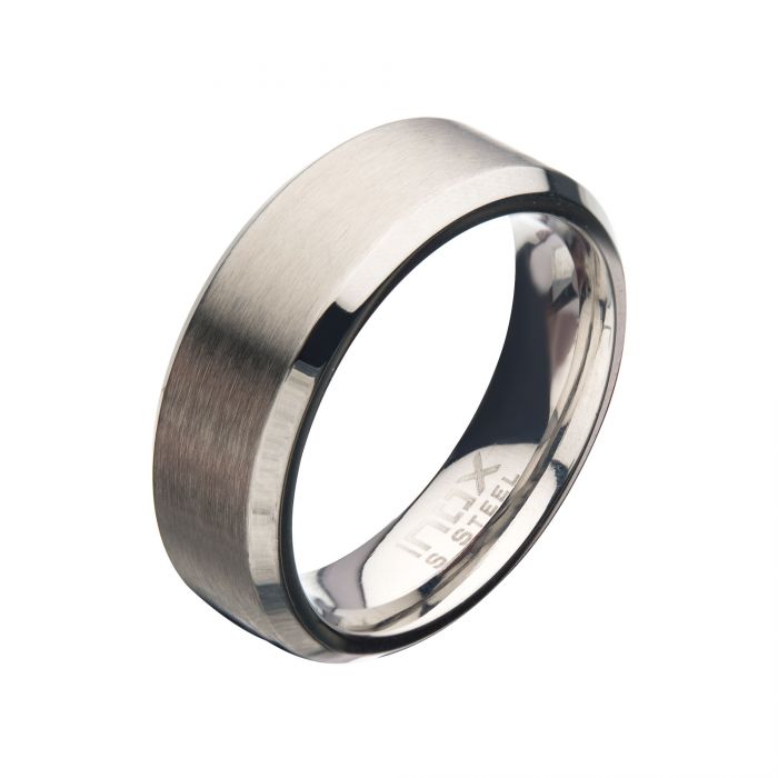 8mm Matte Stainless Steel Beveled Ring